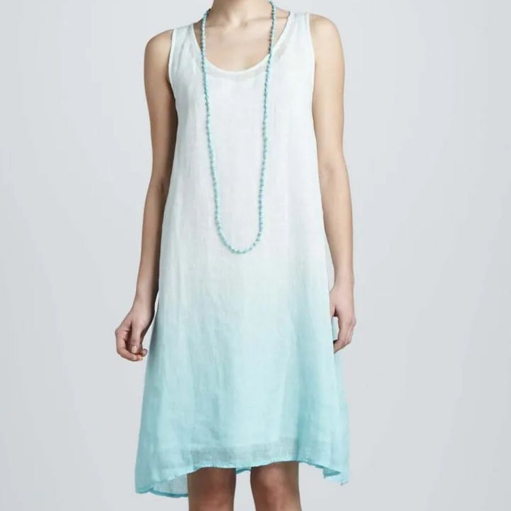 Eileen Fisher 100% Linen White and green Ombre Dress XS